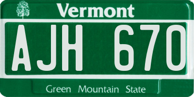 VT license plate AJH670