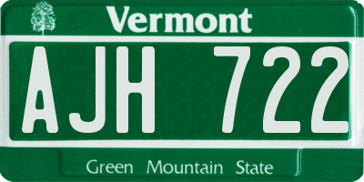 VT license plate AJH722