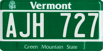 VT license plate AJH727