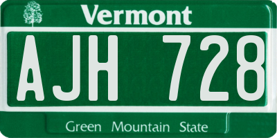 VT license plate AJH728