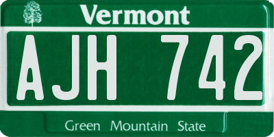 VT license plate AJH742