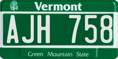 VT license plate AJH758