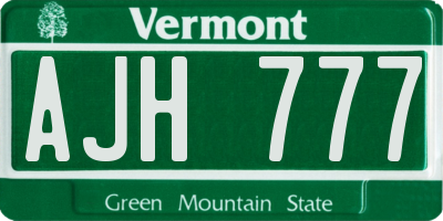 VT license plate AJH777