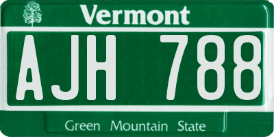VT license plate AJH788