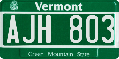 VT license plate AJH803