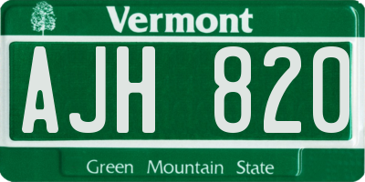 VT license plate AJH820