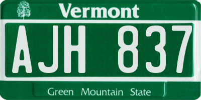 VT license plate AJH837