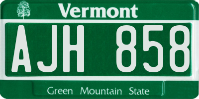 VT license plate AJH858