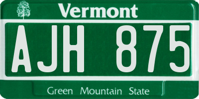 VT license plate AJH875