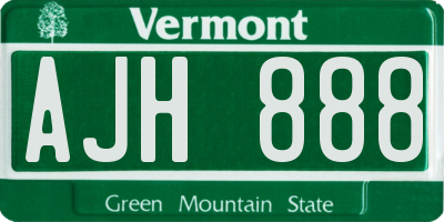VT license plate AJH888