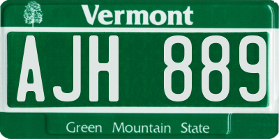 VT license plate AJH889