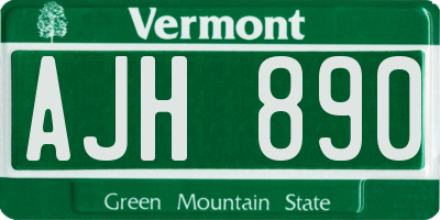VT license plate AJH890