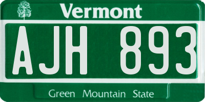 VT license plate AJH893
