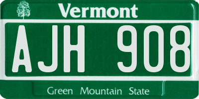 VT license plate AJH908
