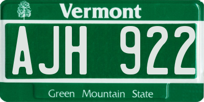 VT license plate AJH922