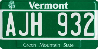 VT license plate AJH932