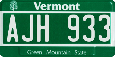 VT license plate AJH933