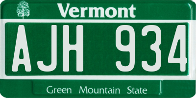 VT license plate AJH934