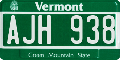 VT license plate AJH938