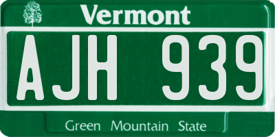 VT license plate AJH939
