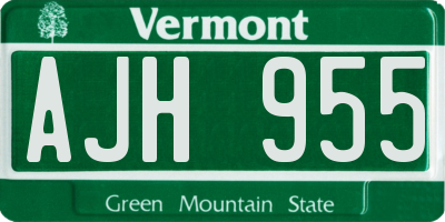 VT license plate AJH955