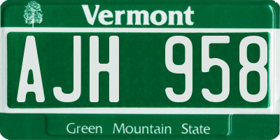 VT license plate AJH958