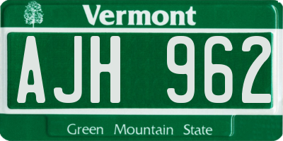 VT license plate AJH962