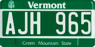 VT license plate AJH965