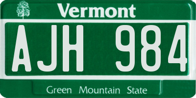 VT license plate AJH984