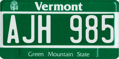 VT license plate AJH985