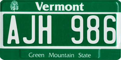 VT license plate AJH986