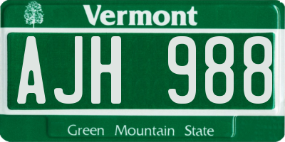 VT license plate AJH988
