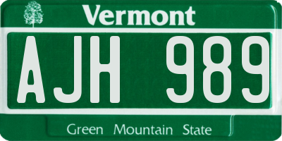 VT license plate AJH989