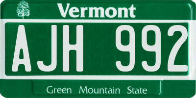 VT license plate AJH992