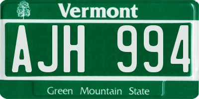 VT license plate AJH994
