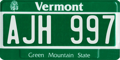VT license plate AJH997