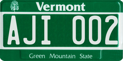 VT license plate AJI002