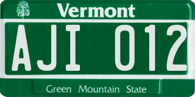 VT license plate AJI012