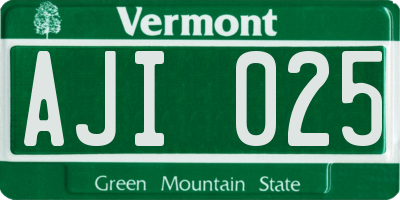 VT license plate AJI025