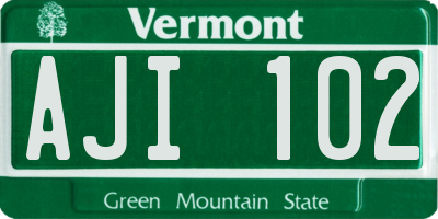 VT license plate AJI102