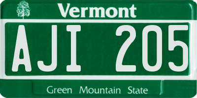 VT license plate AJI205