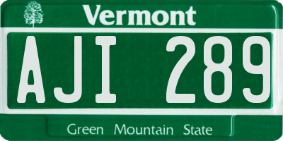VT license plate AJI289