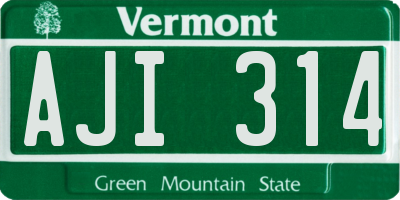 VT license plate AJI314
