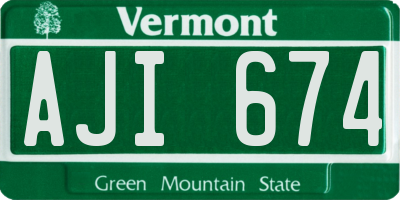VT license plate AJI674