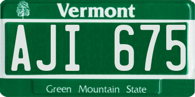 VT license plate AJI675
