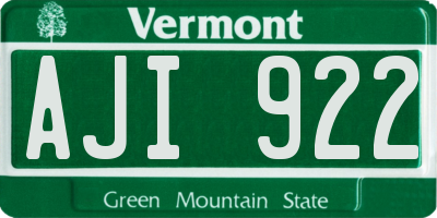 VT license plate AJI922