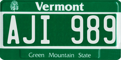 VT license plate AJI989