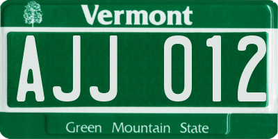 VT license plate AJJ012