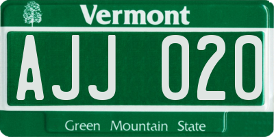 VT license plate AJJ020