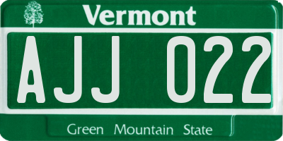 VT license plate AJJ022